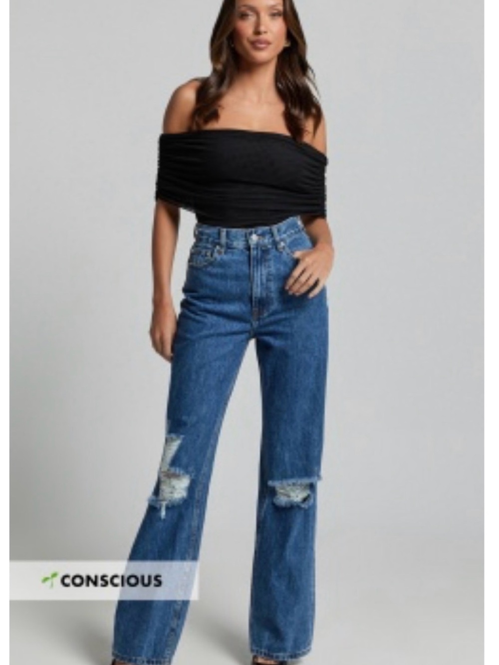 High-Rise Wide Leg Distressed Women's Jeans - Blue